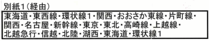 別紙1(経由)東海道・東西線・環状線1・関西・おおさか東線・片町線・関西・名古屋・新幹線・東京・東北・高崎線・上越線・北越急行・信越・北陸・湖西・東海道・環状線1 別紙1(経由)東海道・東西線・環状線1・関西・おおさか東線・片町線・関西・名古屋・新幹線・東京・東北・高崎線・上越線・北越急行・信越・北陸・湖西・東海道・環状線1